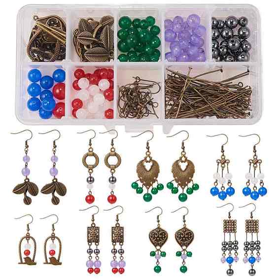 DIY Dangle Earring Making, with Alloy Links, Natural Malaysia Jade, Non-Magnetic Synthetic Hematite Beads, Iron Pins and Brass Earring Hooks