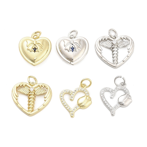 Латунные микро проложить кубического циркония подвески, сердце, долговечный, стойки покрытие, без свинца и без кадмия, ионное покрытие (ip), с целью перехода в кольце