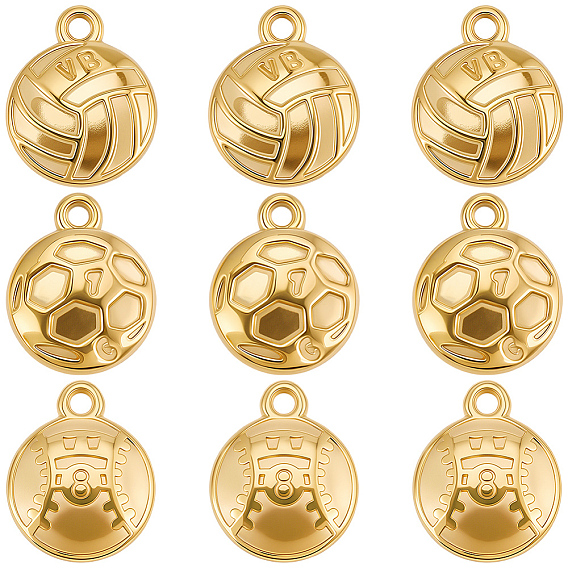 18Pcs 3 Styles Sport Theme 304 Stainless Steel Pendants, Mixed Shapes, Ion Plating(IP)