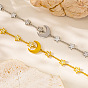 304 Stainless Steel Micro Pave Clear Cubic Zirconia Moon & Star Link Bracelets for Women