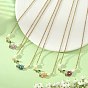 Natural Stone Beaded Flower Brass Pave Green Cubic Zirconia Branch Pendant 304 Stainless Steel Cable Chain Necklaces for Women, Golden