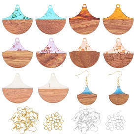 Kit de fabrication de boucles d'oreilles diy olycraft, y compris les pendentifs en résine et en bois de noyer, crochets de boucle d'oreille en fer et anneaux de saut ouverts, fan