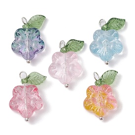 10pcs 5 pendentifs en forme de fleur en verre transparent et de feuille en acrylique de couleur, avec des boucles de cuivre