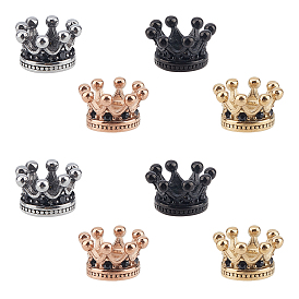 Unicraftale 8Pcs 4 Colors 304 Stainless Steel European Beads, Large Hole Beads, with Cubic Zirconia Beads, Crown