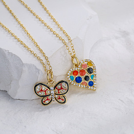 18K Gold Plated Butterfly Heart Pendant Necklace for Women