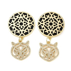 Латунные микро проложить кубического циркония большие кулоны, с акриловой, плоская круглая форма с подвесками в виде головы леопарда, без кадмия и без свинца, стойки покрытие, долговечный, с целью перехода в кольце