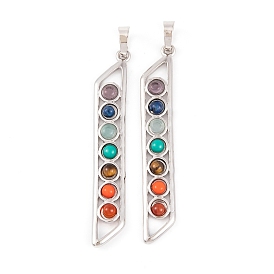 Chakra Natural Tiger Eye & Natural Lapis Lazuli & Natural Carnelian & Synthetic Turquoise & Glass Big Pendants, Rack Plating Alloy Rectangle Charms, Long-Lasting Plated, Lead Free & Cadmium Free