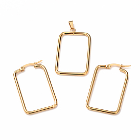 304 Stainless Steel Jewelry Sets, Hoop Earrings and Pendants, Rectangle