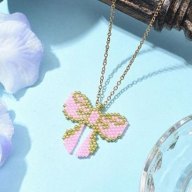 Бисер miyuki delica ткацкий станок узор бант подвеска ожерелья, 304 ожерелья из стальных цепей для женщин, золотые