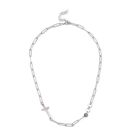 304 Stainless Steel Paperclip Chain Necklaces, with 201 Stainless Steel Cross Links
