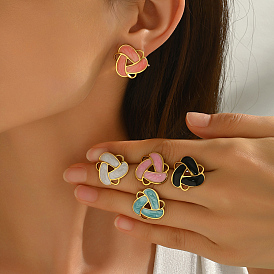 Серьги-гвоздики из нержавеющей стали с эмалевым плетением, золотые