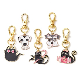 Halloween Alloy Enamel Pendant Decoration, Swivel Lobster Claw Clasps Charms for Bag Ornaments, Cat & Dog