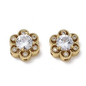 Brass Micro Pave Clear Cubic Zirconia Beads, Flower, Long-Lasting Plated, Rack Plating, Lead Free & Cadmium Free