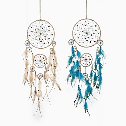 Индийская паутина/сетка с подвесными украшениями из перьев, Железное кольцо и деревянные бусины для украшения стен дома, гостиной, спальни