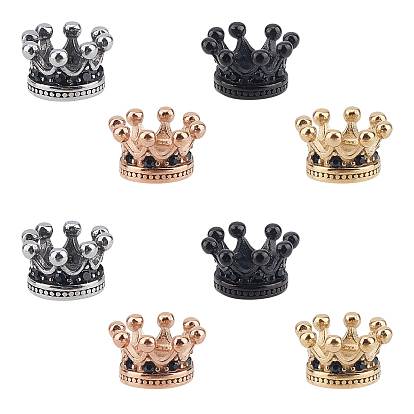 8Pcs 4 Colors 304 Stainless Steel European Beads, Large Hole Beads, with Cubic Zirconia Beads, Crown
