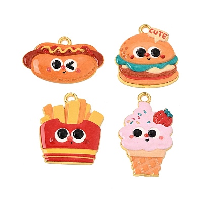 Alloy Enamel Pendants, Food Charms, Golden