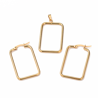 304 Stainless Steel Jewelry Sets, Hoop Earrings and Pendants, Rectangle