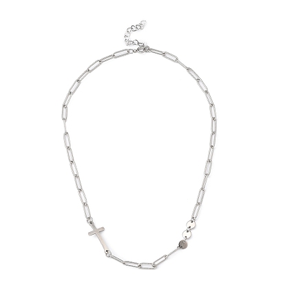 304 Stainless Steel Paperclip Chain Necklaces, with 201 Stainless Steel Cross Links
