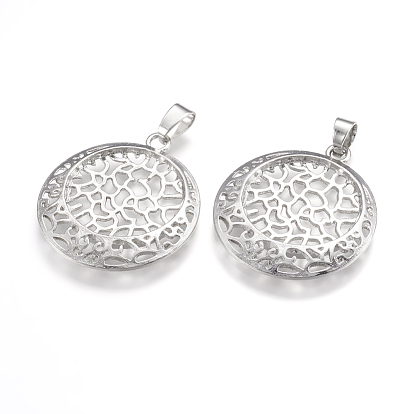 Alloy Pendant Cabochon Open Back Settings, Flat Round