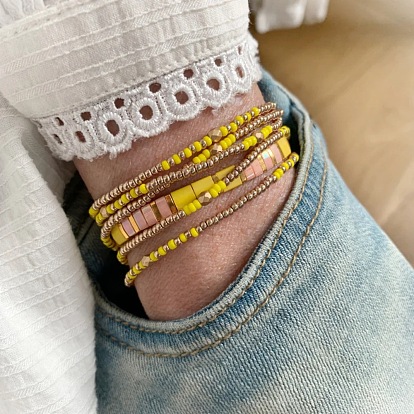 Verstellbare Armbänder aus geflochtenen europäischen Glasperlen für Damen, Goldfarbe