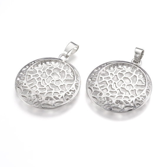 Alloy Pendant Cabochon Open Back Settings, Flat Round