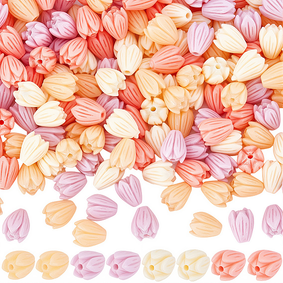 200Pcs 4 Colors Dyed Synthetic Coral Beads, for DIY Jewelry Making, Jasmine Flower