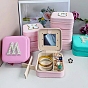 Letter Imitation Leather Jewelry Organizer Case with Mirror Inside, for Necklaces, Rings, Earrings and Pendants, Square, Pink