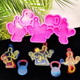 Fitness Theme Silicone Keychain Pendant Molds, for UV Resin, Epoxy Resin Jewelry Making, Flamingo Color