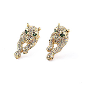 Green Cubic Zirconia Leopard Stud Earrings, Brass Jewelry for Women, Cadmium Free & Lead Free