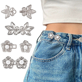 6шт. 2 стили: регулируемые пуговицы для джинсов из сплава с цветочным и листовым орнаментом и имитацией жемчуга, подтяжка талии, швейные застежки для аксессуаров к одежде
