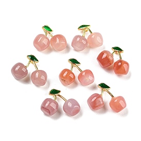 Natural Yan Yuan Agate Pendants, Cherry Charms with Rack Plating Golden Tone Brass Enamel Findings, Long-Lasting Plated