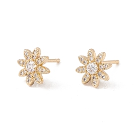 Clear Cubic Zirconia Flower Stud Earrings, Brass Jewelry for Women, Lead Free & Cadmium Free