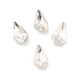 Glass Rhinestone Cabochons, Pointed Back & Back Plated, Faceted, Teardrop
