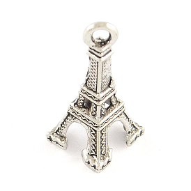 Tibetan Style Eiffel Tower Alloy Pendants, Cadmium Free & Lead Free, 20x9x8.5mm, Hole: 2.5mm, about 1282pcs/1000g