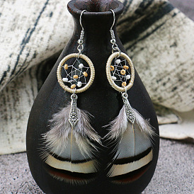 Boucles d'oreilles plumes bohèmes pour femme, pendentif attrape-rêves, bijoux simples et stylés