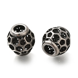 304 Stainless Steel European Beads, Large Hole Beads, Rondelle with Hollow Hexagon