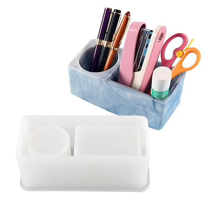 Rectangle Desk Organizer with 2 Compartmnt Silicone Molds, for UV Resin, Epoxy Resin Craft Making