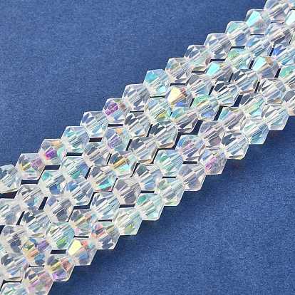 Handmade Glass Faceted Bicone Beads, Half AB Color Plated