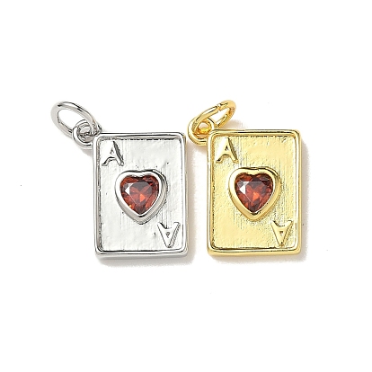 Латунные микро проложить кубического циркония прелести, игральная карта с тузом червей, стойки покрытие, долговечный, без кадмия и без свинца, с целью перехода в кольце