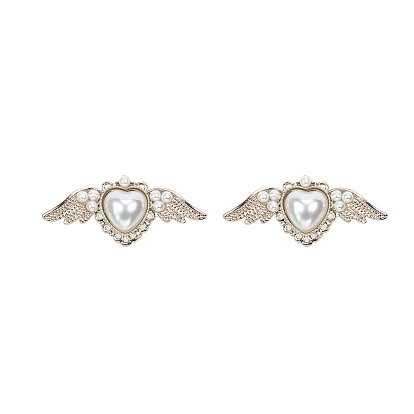 Plastic Pearl Wing Stud Earrings with 925 Sterling Silver Pins, Alloy Jewelry for Women
