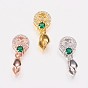 Long-Lasting Plated Brass Micro Pave Cubic Zirconia Ice Pick Pinch Bails, Flat Round with Heart