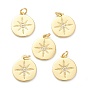 Brass Micro Pave Clear Cubic Zirconia Pendants, Long-Lasting Plated, Flat Round with Star