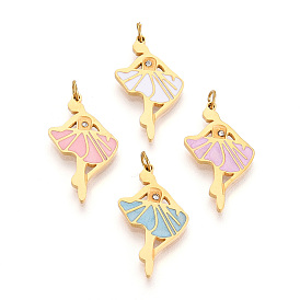 304 нержавеющей стальной эмали подвески, с соединительным кольцом и стразами, реальный 18 k позолоченный, очарование балерины, ионное покрытие (ip)