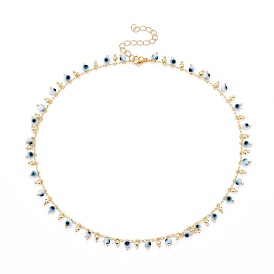 Round Evil Eye Pendants Necklaces, with Brass Curb Chains
