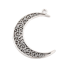 Tibetan Style Alloy Pendants, Cadmium Free & Lead Free, Moon, 40x30x1.5mm, Hole: 2mm, about 295pcs/1000g