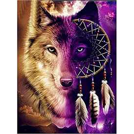 Wolf & Woven Net/Web with Feather Pattern DIY Diamond Painting Kit, Including Resin Rhinestones Bag, Diamond Sticky Pen, Tray Plate and Glue Clay