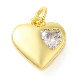 Rack Plating Brass Micro Pave Cubic Zirconia Charms, Long-Lasting Plated, Lead Free & Cadmium Free, Heart