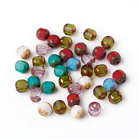 Retro Czech Glass Beads, Electroplated Opaque and Transparent Effect, Faceted, Oval
