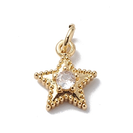 Brass Cubic Zirconia Charms, Cadmium Free & Lead Free, Real 18K Gold Plated, Long-Lasting Plated, with Jump Ring, Star Charm