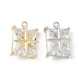 Латунные микро проложить кубического циркония подвески, без кадмия, без никеля и без свинца, прямоугольник со звездой